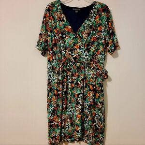 Covington Woman Multi-Colored Short Sleeve Surplice Faux Wrap Dress Size 1X